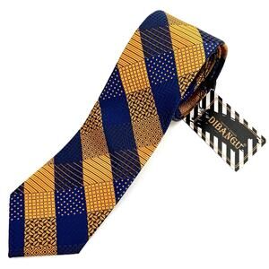 Mustard Royal Black Geometric Pattern 100% Silk Men’s Neck Tie DiBanGu Italy 3”